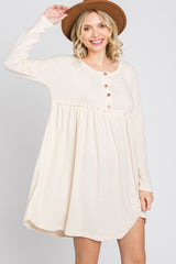 Cream Brushed Rib Button Accent Dress