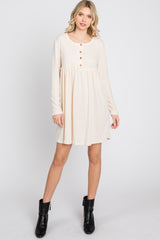 Cream Brushed Rib Button Accent Dress