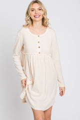 Cream Brushed Rib Button Accent Dress