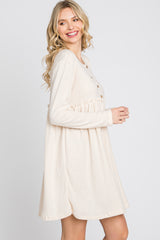 Cream Brushed Rib Button Accent Dress