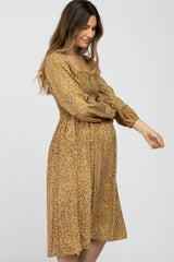 Yellow Printed Smocked Long Sleeve Maternity Dress