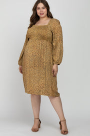 Yellow Printed Smocked Long Sleeve Maternity Plus Dress