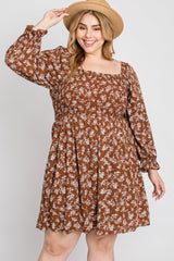 Brown Floral Smocked Smocked Plus Dress