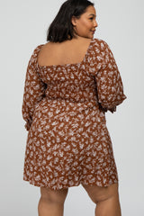 Brown Floral Smocked Smocked Plus Maternity Dress