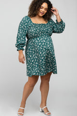 Green Floral Smocked Smocked Plus Maternity Dress