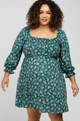 Green Floral Smocked Smocked Plus Maternity Dress