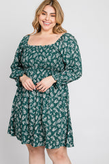 Green Floral Smocked Smocked Plus Dress