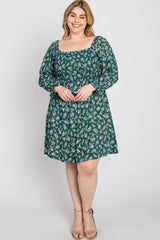 Green Floral Smocked Smocked Plus Dress