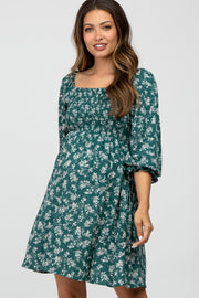 Green Floral Smocked Smocked Maternity Dress