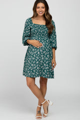 Green Floral Smocked Smocked Maternity Dress