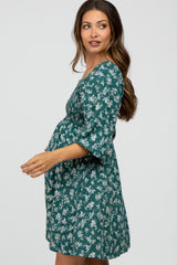 Green Floral Smocked Smocked Maternity Dress