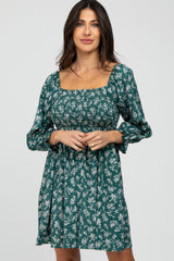 Green Floral Smocked Smocked Maternity Dress