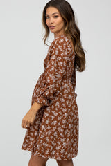 Brown Floral Smocked Smocked Maternity Dress