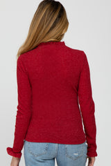 Red Ribbed Long Sleeve Ruffle Trim Maternity Top