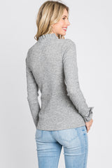 Heather Grey Ribbed Long Sleeve Ruffle Trim Top