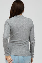 Heather Grey Ribbed Long Sleeve Ruffle Trim Maternity Top