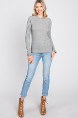 Heather Grey Ribbed Long Sleeve Ruffle Trim Top