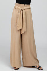 Beige High Waist Tie Front Wide Pants