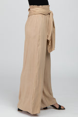 Beige High Waist Tie Front Wide Pants