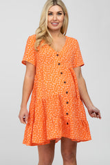 Orange Floral Button Front Tiered Maternity Dress