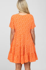 Orange Floral Button Front Tiered Maternity Dress