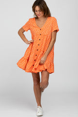 Orange Floral Button Front Tiered Dress