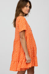 Orange Floral Button Front Tiered Dress