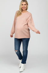 Light Pink Solid Basic Maternity Sweater