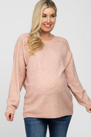 Light Pink Solid Basic Maternity Sweater