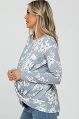 Grey Floral Knot Front Hem Maternity Top