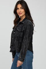 Black Corduroy Distressed Hem Cropped Jacket