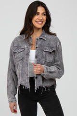 Charcoal Corduroy Distressed Hem Cropped Maternity Jacket