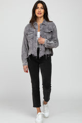 Charcoal Corduroy Distressed Hem Cropped Jacket