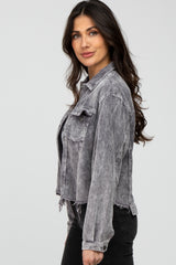 Charcoal Corduroy Distressed Hem Cropped Jacket