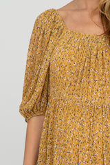 Yellow Floral Chiffon Square Neck Maternity Midi Dress