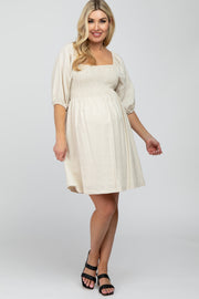 Cream Linen Square Neck Smocked Top Maternity Dress