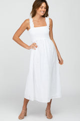 White Square Neck Eyelet Maternity Midi Dress