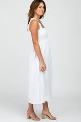 White Square Neck Eyelet Midi Dress