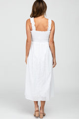 White Square Neck Eyelet Midi Dress