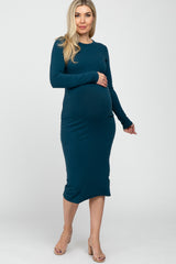 Teal Basic Fitted Maternity Midi Dress