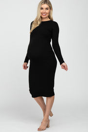 Black Basic Fitted Maternity Midi Dress