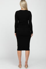 Black Basic Fitted Maternity Midi Dress