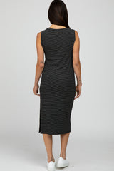 Black Striped Ribbed Sleeveless Midi Dress