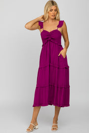 Magenta Ruffle Tiered Midi Dress