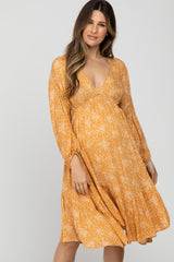 Peach Ditsy Floral V-Neck Handkerchief Maternity Dress