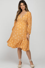 Peach Ditsy Floral V-Neck Handkerchief Maternity Dress