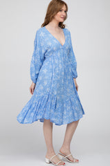 Blue Ditsy Floral V-Neck Handkerchief Dress