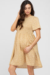 Yellow Ditsy Floral Smocked Maternity Mini Dress