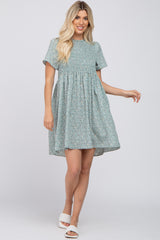 Mint Green Ditsy Floral Smocked Mini Dress