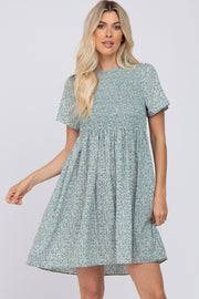 Mint Green Ditsy Floral Smocked Mini Dress